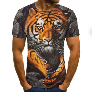Vasarā Jaunu Dzīvnieku Series 3D Drukāšanas Vīriešu T-krekls Atdzist Tiger Kokvilnas ar Īsām Piedurknēm Liels T-krekls Vīriešiem un Sievietēm (Pāris Pakotne)