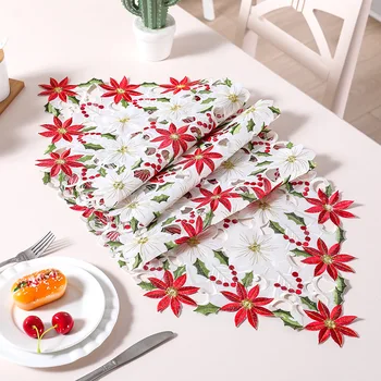 Eiropas stila klasiskā Ziemassvētku zieda galda runner roku darbs dobi satīna galdautu mājas galda kafijas galdiņš audums
