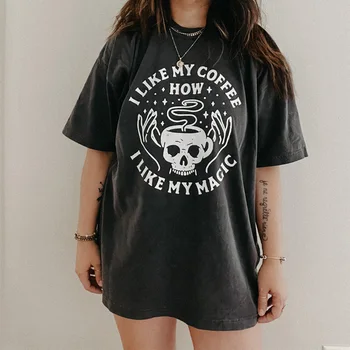 Smieklīgi Galvaskausa Kafijas Drukāt Sieviešu Black T krekli ar Īsām Piedurknēm Mīksti Kokvilnas Grunge Grafikas Tees Ins Modes Ielu Stilu, Atdzesē Tshirt