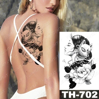 Ūdensnecaurlaidīgus Pagaidu Tetovējumu Uzlīmes Japāņu Prajna Geišas Flash Tetovējumiem Celtņa Peonija Karavīrs Body Art Roku Viltus Tetovējums Sievietes Vīrieši