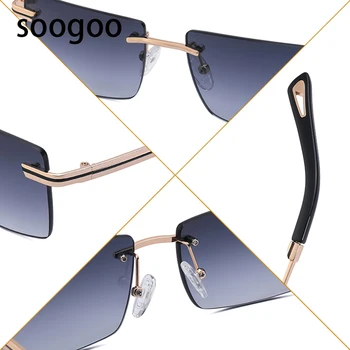 Modes Vintage bez apmales Saulesbrilles Vīriešiem Luksusa Zīmolu Dizainera Kvadrātveida Saules Brilles Sievietēm Retro Taisnstūra Melnās Brilles UV400
