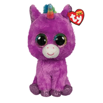 Ty Beanie Boos Lielas Acis Ziemassvētku Sērija Purple Laimīgs Unicorn Krāsa Spīd Acīs Bērniem Ziemassvētku Dāvanu Dzimšanas dienas Dāvanu 15cm