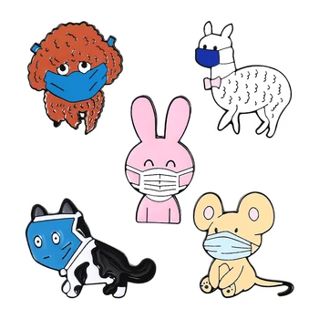 Karikatūra Trusis, Pele, Suns, Alpakas Kaķis Valkā Masku broša Cute dzīvnieku emaljas pin maisā drēbes, atloks pin rotaslietas, dāvanas draugiem