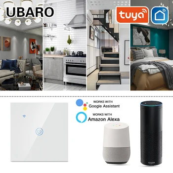 UBARO ES/UK Kristāla Stikla Tuya Wi-Fi Pieskarieties Slēdzim Smart Home Atbalsta Google Home& Alexa Voice App Tālvadības Interruptor