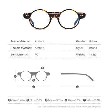 HEPIDEM Acetāts Brilles Vīriešiem Retro Vintage Apaļas Brilles Rāmis Sievietēm Tuvredzība Optisko Recepšu Brilles Briļļu 9162